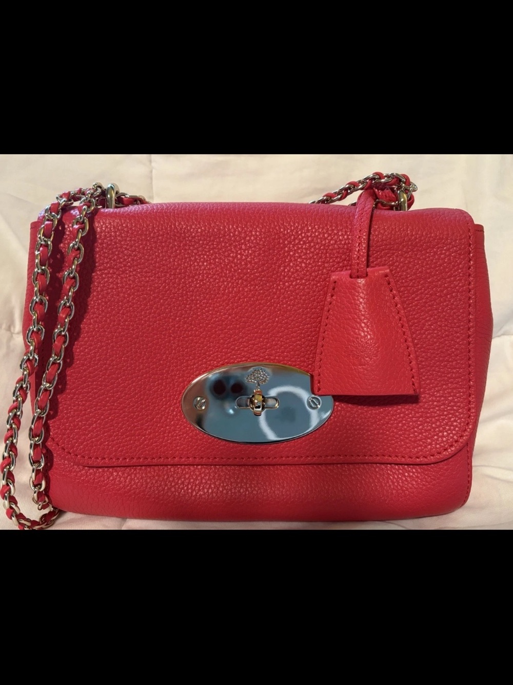 Mulberry Red Pebbled Leather Shoulder Bag with Silver Hardware